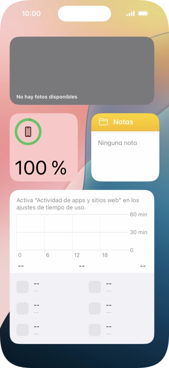 Desliza el dedo hacia arriba o hacia abajo por la pantalla para ver más widgets. Desliza el dedo hacia arriba o hacia abajo por la pantalla para ver más widgets.