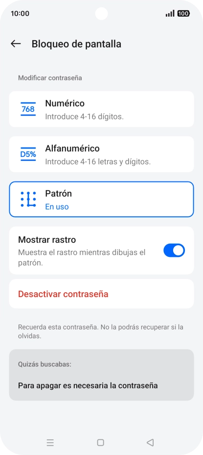 Pulsa Desactivar contraseña. Pulsa Desactivar contraseña.