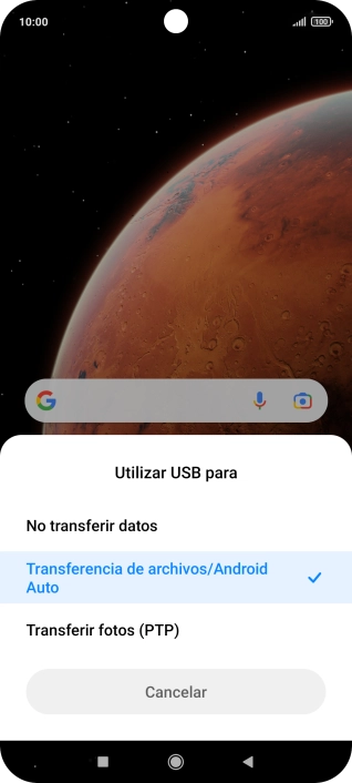 Pulsa Transferencia de archivos/Android Auto. Pulsa Transferencia de archivos/Android Auto.