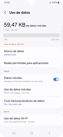 El consumo total de datos se visualiza ahora en la pantalla. El consumo total de datos se visualiza ahora en la pantalla.
