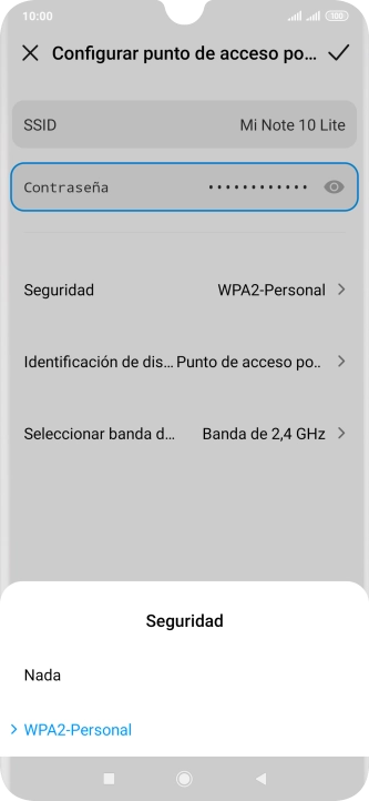 Pulsa WPA2-Personal para proteger la conexión wifi con una contraseña. Pulsa WPA2-Personal para proteger la conexión wifi con una contraseña.