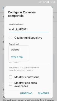 Pulsa WPA2 PSK para proteger la conexión wifi con una contraseña. Pulsa WPA2 PSK para proteger la conexión wifi con una contraseña.