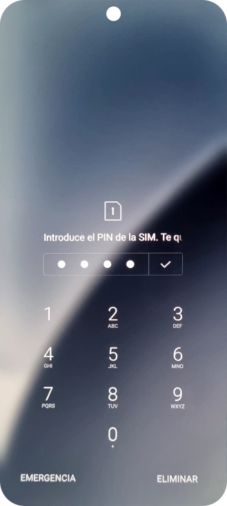 Si es necesario desbloquear la tarjeta SIM, introduce el código PIN y pulsa el icono de aceptar. Si es necesario desbloquear la tarjeta SIM, introduce el código PIN y pulsa el icono de aceptar.