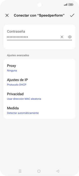 Introduce la contraseña de la red Wi-Fi y pulsa el icono de aceptar. Introduce la contraseña de la red Wi-Fi y pulsa el icono de aceptar.