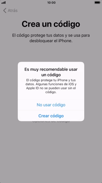 Si desactivas la función, pulsa No usar código. Si desactivas la función, pulsa No usar código.