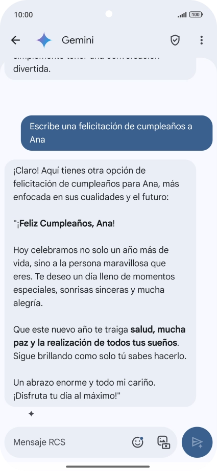 La propuesta de texto de Gemini se visualiza ahora en la pantalla. La propuesta de texto de Gemini se visualiza ahora en la pantalla.
