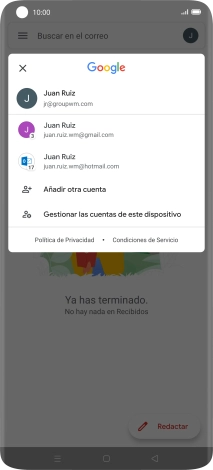 Pulsa la cuenta de correo electrónico deseada. Pulsa la cuenta de correo electrónico deseada.