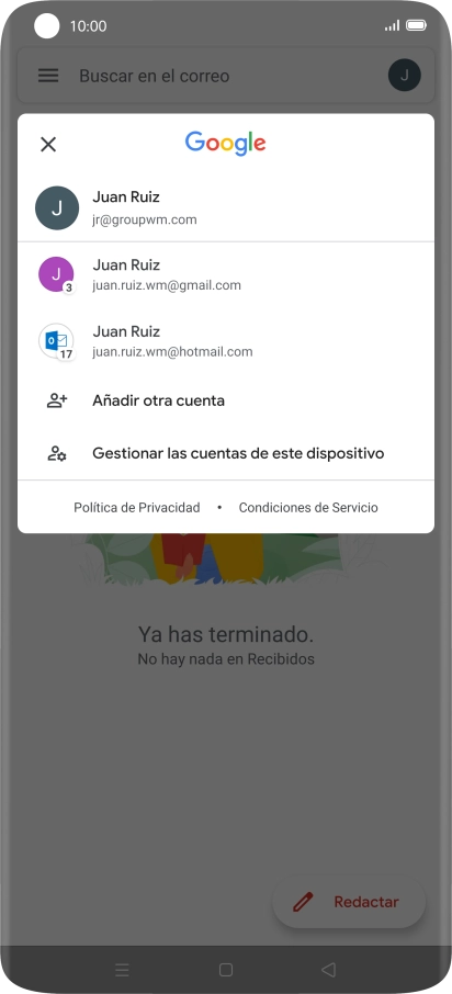 Pulsa la cuenta de correo electrónico deseada. Pulsa la cuenta de correo electrónico deseada.