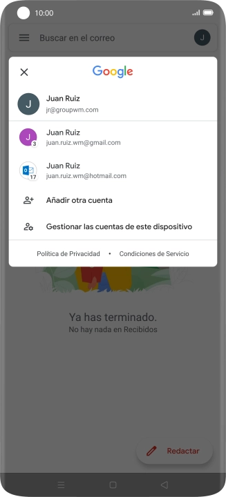 Pulsa la cuenta de correo electrónico deseada. Pulsa la cuenta de correo electrónico deseada.