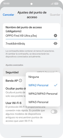 Pulsa WPA3-Personal para proteger la conexión wifi con una contraseña. Pulsa WPA3-Personal para proteger la conexión wifi con una contraseña.