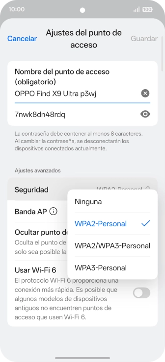 Pulsa WPA3-Personal para proteger la conexión wifi con una contraseña. Pulsa WPA3-Personal para proteger la conexión wifi con una contraseña.