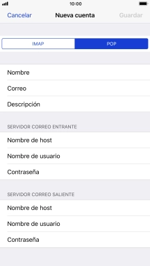 Pulsa Nombre de host e introduce el nombre del servidor de correo de entrada de tu proveedor de correo electrónico. Pulsa Nombre de host e introduce el nombre del servidor de correo de entrada de tu proveedor de correo electrónico.