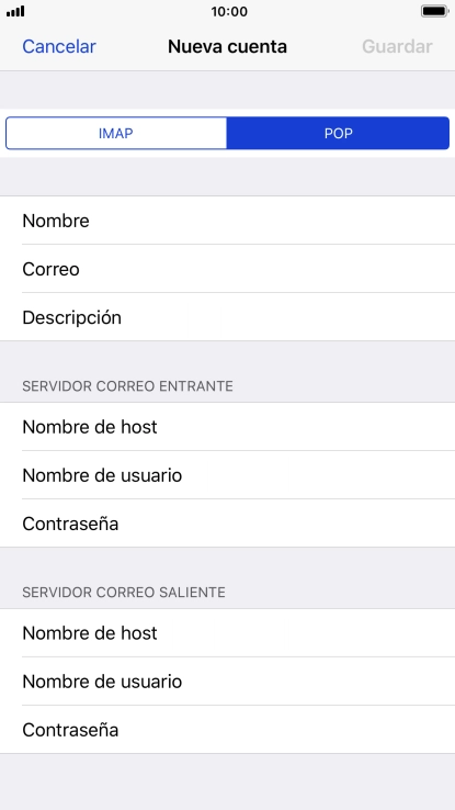 Pulsa Nombre de host e introduce el nombre del servidor de correo de entrada de tu proveedor de correo electrónico. Pulsa Nombre de host e introduce el nombre del servidor de correo de entrada de tu proveedor de correo electrónico.