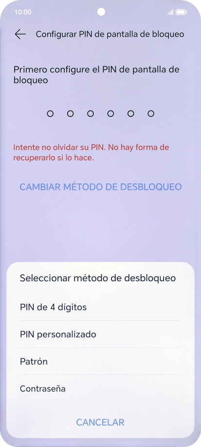 Pulsa el código de seguridad deseado y sigue las indicaciones de la pantalla para crear un código de seguridad del teléfono adicional. Pulsa el código de seguridad deseado y sigue las indicaciones de la pantalla para crear un código de seguridad del teléfono adicional.