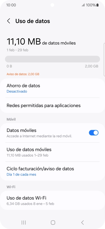 El consumo total de datos se visualiza ahora en la pantalla. El consumo total de datos se visualiza ahora en la pantalla.