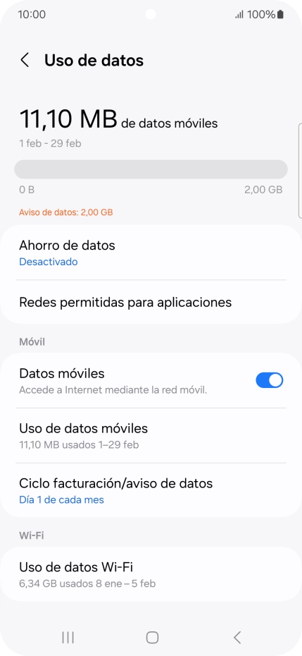 El consumo total de datos se visualiza ahora en la pantalla. El consumo total de datos se visualiza ahora en la pantalla.
