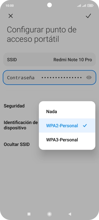 Pulsa WPA3-Personal para proteger la conexión wifi con una contraseña.