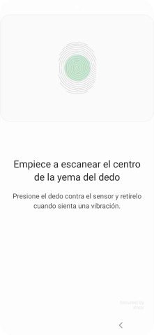 Sigue las indicaciones de la pantalla para crear una huella digital como código de seguridad. Sigue las indicaciones de la pantalla para crear una huella digital como código de seguridad.