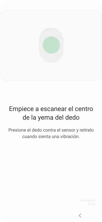 Sigue las indicaciones de la pantalla para crear una huella digital como código de seguridad. Sigue las indicaciones de la pantalla para crear una huella digital como código de seguridad.