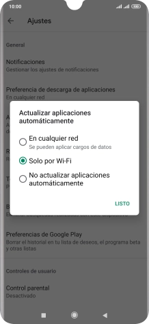 Para activar la actualización automática de apps utilizando la red móvil, pulsa En cualquier red. Para activar la actualización automática de apps utilizando la red móvil, pulsa En cualquier red.