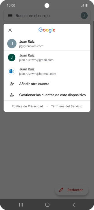 Pulsa la cuenta de correo electrónico deseada. Pulsa la cuenta de correo electrónico deseada.