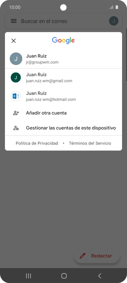 Pulsa la cuenta de correo electrónico deseada. Pulsa la cuenta de correo electrónico deseada.