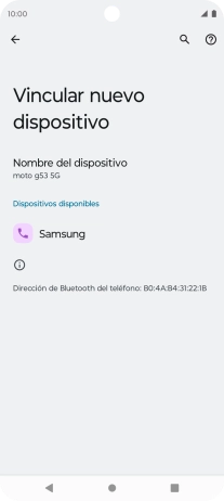 Pulsa el dispositivo Bluetooth deseado y sigue las indicaciones de la pantalla para vincular el dispositivo al teléfono. Pulsa el dispositivo Bluetooth deseado y sigue las indicaciones de la pantalla para vincular el dispositivo al teléfono.