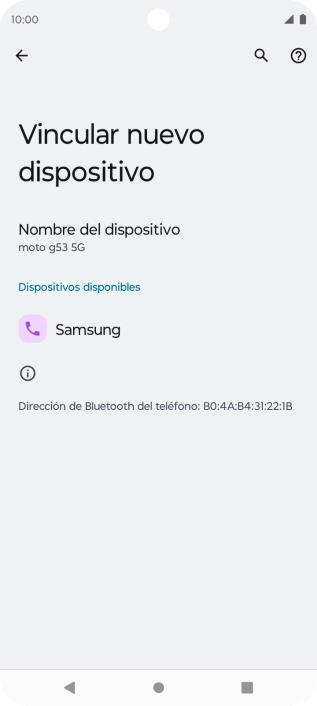 Pulsa el dispositivo Bluetooth deseado y sigue las indicaciones de la pantalla para vincular el dispositivo al teléfono. Pulsa el dispositivo Bluetooth deseado y sigue las indicaciones de la pantalla para vincular el dispositivo al teléfono.