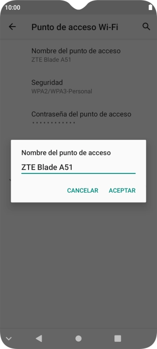 Introduce el nombre deseado de la conexión Wi-Fi y pulsa ACEPTAR. Introduce el nombre deseado de la conexión Wi-Fi y pulsa ACEPTAR.