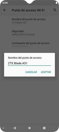 Introduce el nombre deseado de la conexión Wi-Fi y pulsa ACEPTAR. Introduce el nombre deseado de la conexión Wi-Fi y pulsa ACEPTAR.