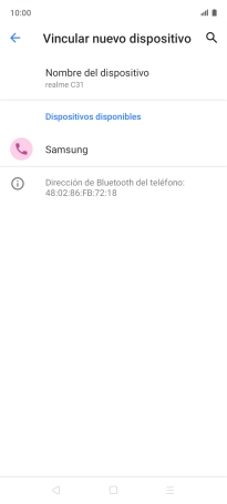 Pulsa el dispositivo Bluetooth deseado y sigue las indicaciones de la pantalla para vincular el dispositivo al teléfono. Pulsa el dispositivo Bluetooth deseado y sigue las indicaciones de la pantalla para vincular el dispositivo al teléfono.