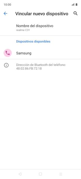 Pulsa el dispositivo Bluetooth deseado y sigue las indicaciones de la pantalla para vincular el dispositivo al teléfono. Pulsa el dispositivo Bluetooth deseado y sigue las indicaciones de la pantalla para vincular el dispositivo al teléfono.