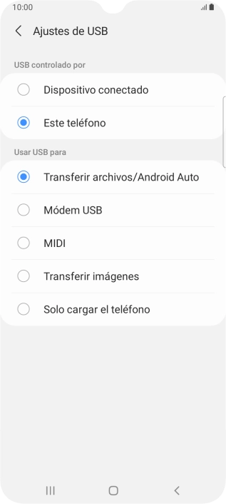 Pulsa Transferir archivos/Android Auto. Pulsa Transferir archivos/Android Auto.