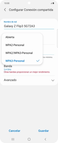Pulsa WPA3-Personal para proteger la conexión wifi con una contraseña.