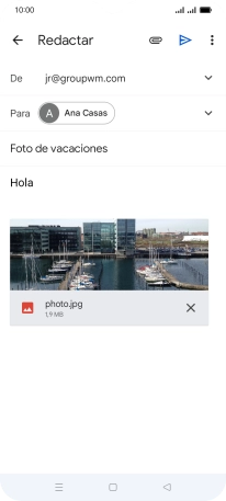 Pulsa el icono de envío cuando termines de escribir el correo electrónico. Pulsa el icono de envío cuando termines de escribir el correo electrónico.
