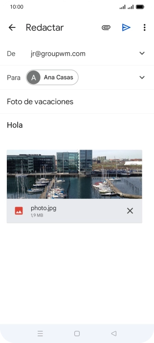 Pulsa el icono de envío cuando termines de escribir el correo electrónico. Pulsa el icono de envío cuando termines de escribir el correo electrónico.