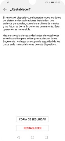 Pulsa RESTABLECER. Espera unos instantes mientras el teléfono restablece la configuración predeterminada. Sigue las indicaciones de la pantalla para configurar el teléfono y dejarlo listo para su uso.