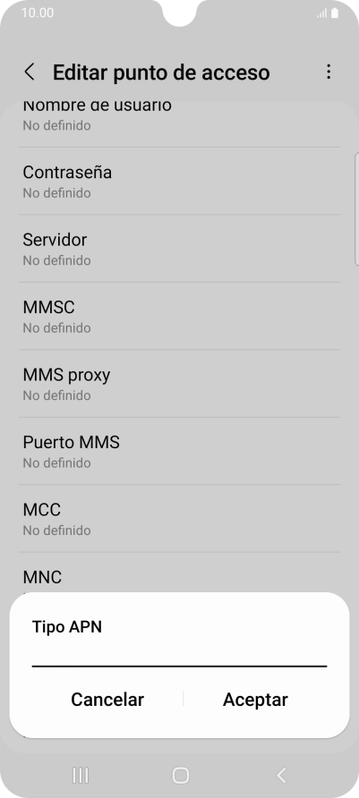 Introduce default y pulsa Aceptar.