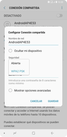 Pulsa WPA2 PSK para proteger la conexión wifi con una contraseña. Pulsa WPA2 PSK para proteger la conexión wifi con una contraseña.