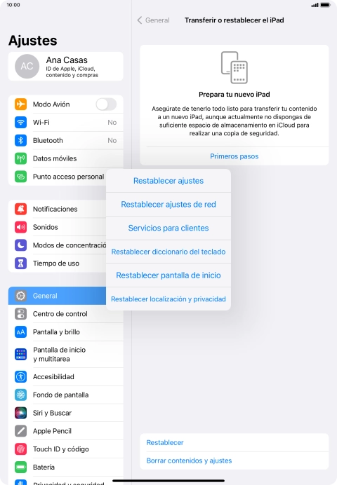 Pulsa Restablecer ajustes. Pulsa Restablecer ajustes.