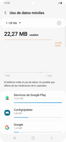 El consumo de datos por cada aplicación aparece bajo el nombre de la aplicación.