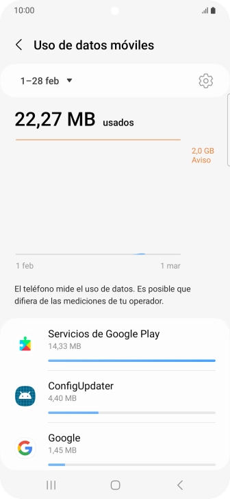El consumo de datos por cada aplicación aparece bajo el nombre de la aplicación.