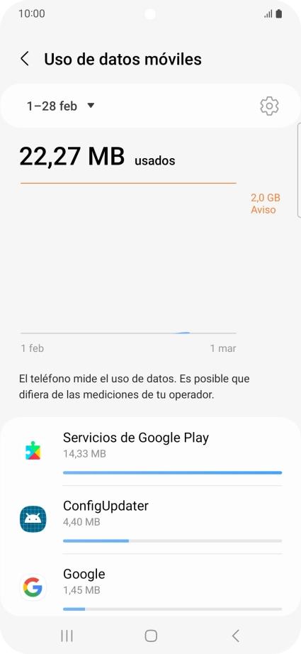 El consumo de datos por cada aplicación aparece bajo el nombre de la aplicación.