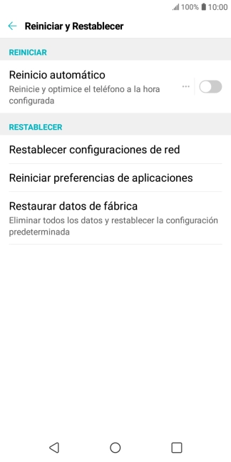 Pulsa Restaurar datos de fábrica.