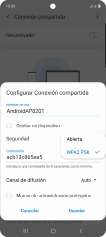 Pulsa WPA2 PSK para proteger la conexión wifi con una contraseña. Pulsa WPA2 PSK para proteger la conexión wifi con una contraseña.