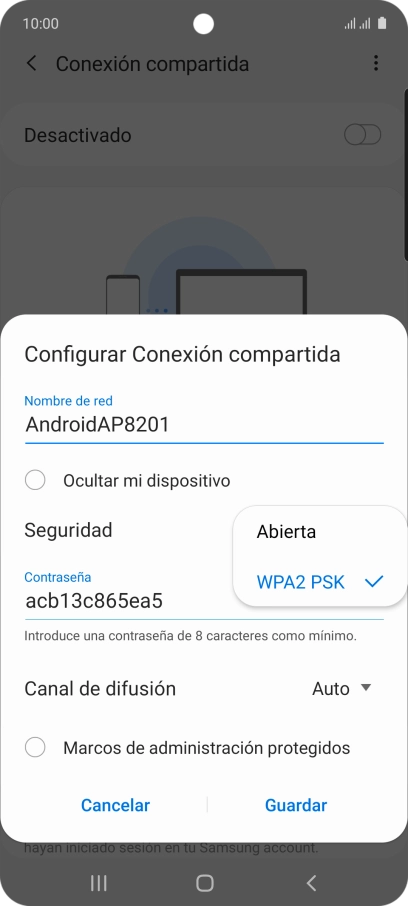Pulsa WPA2 PSK para proteger la conexión wifi con una contraseña. Pulsa WPA2 PSK para proteger la conexión wifi con una contraseña.