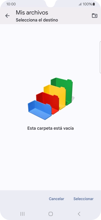 Si deseas crear una nueva carpeta, pulsa el icono de nueva carpeta y sigue las indicaciones de la pantalla para crearla.