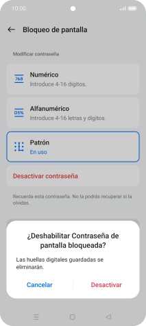 Pulsa Desactivar e introduce el código de seguridad extra que has creado anteriormente. Pulsa Desactivar e introduce el código de seguridad extra que has creado anteriormente.