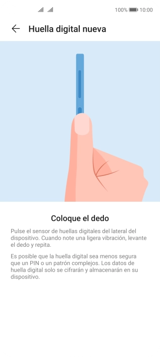 Sigue las indicaciones de la pantalla para crear una huella digital como código de seguridad. Sigue las indicaciones de la pantalla para crear una huella digital como código de seguridad.