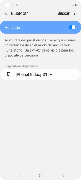 Pulsa el dispositivo Bluetooth deseado y sigue las indicaciones de la pantalla para vincular el dispositivo al teléfono. Pulsa el dispositivo Bluetooth deseado y sigue las indicaciones de la pantalla para vincular el dispositivo al teléfono.